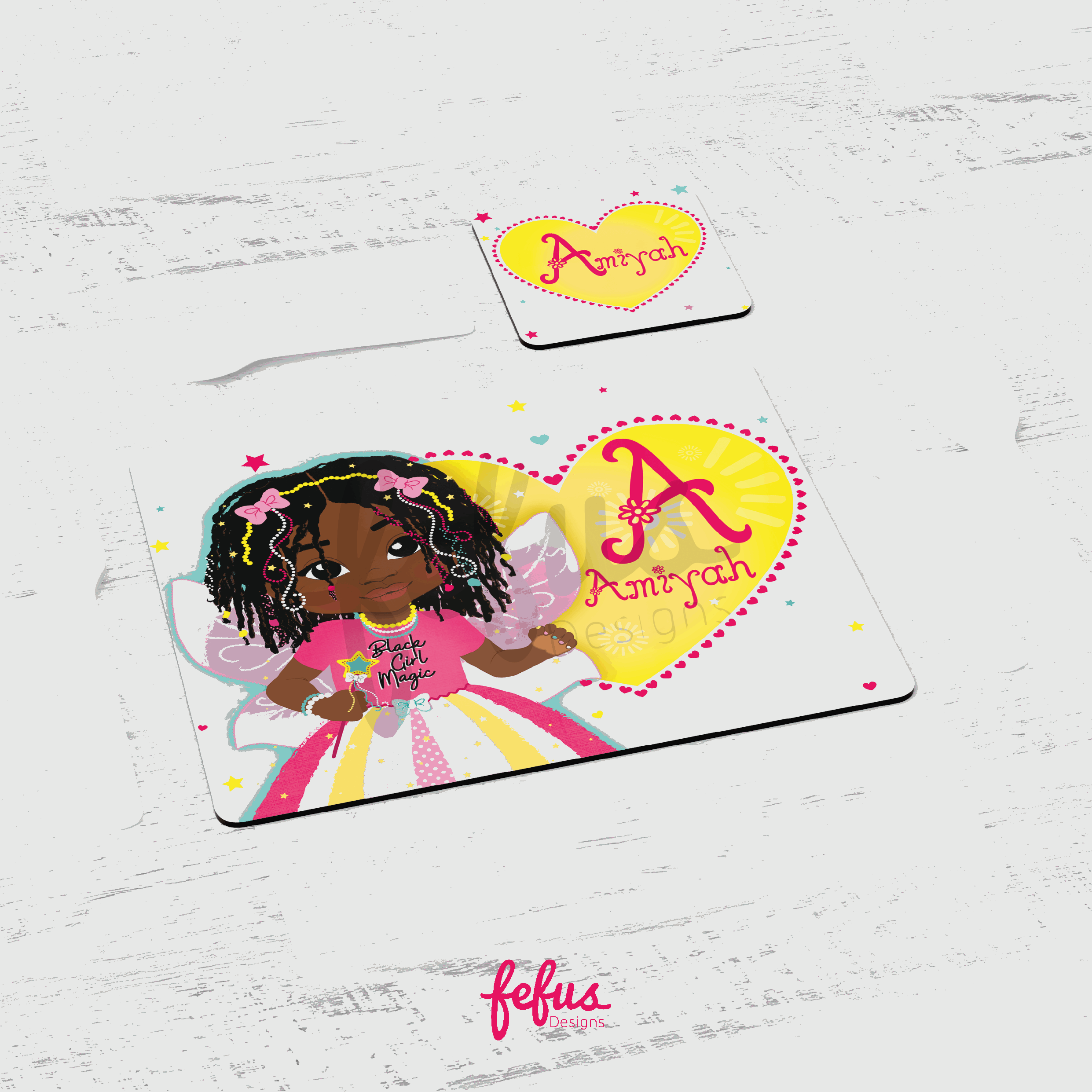 Ariyonna Spark Imagination & Celebrate Culture: Personalised Rasta Fairy Placemat & Coaster Set