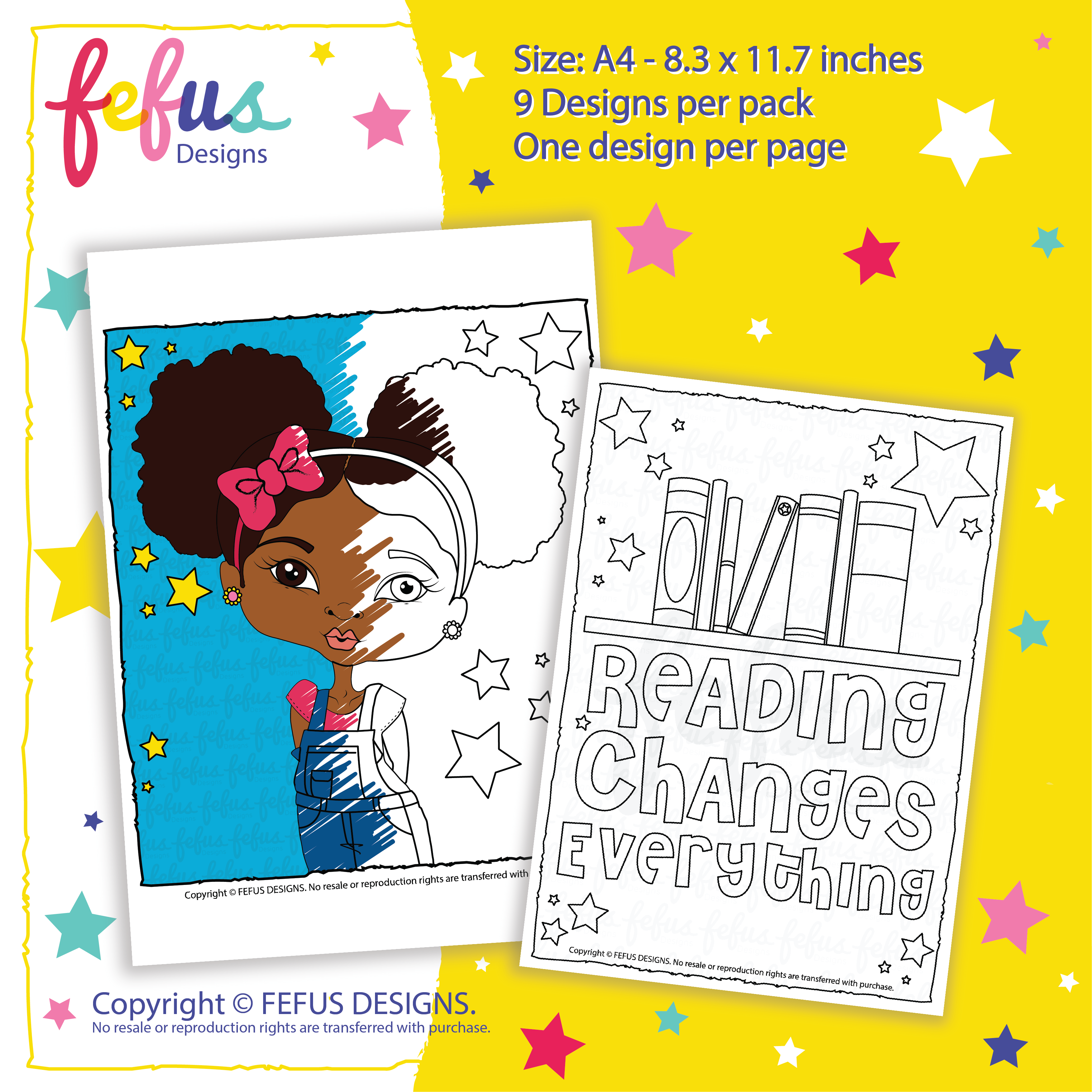 Illustration Preview of Empowering Girls' Colouring Pages – A collection of 9 black-and-white colouring pages featuring diverse young girls with positive affirmations, designed to inspire confidence and creativity.