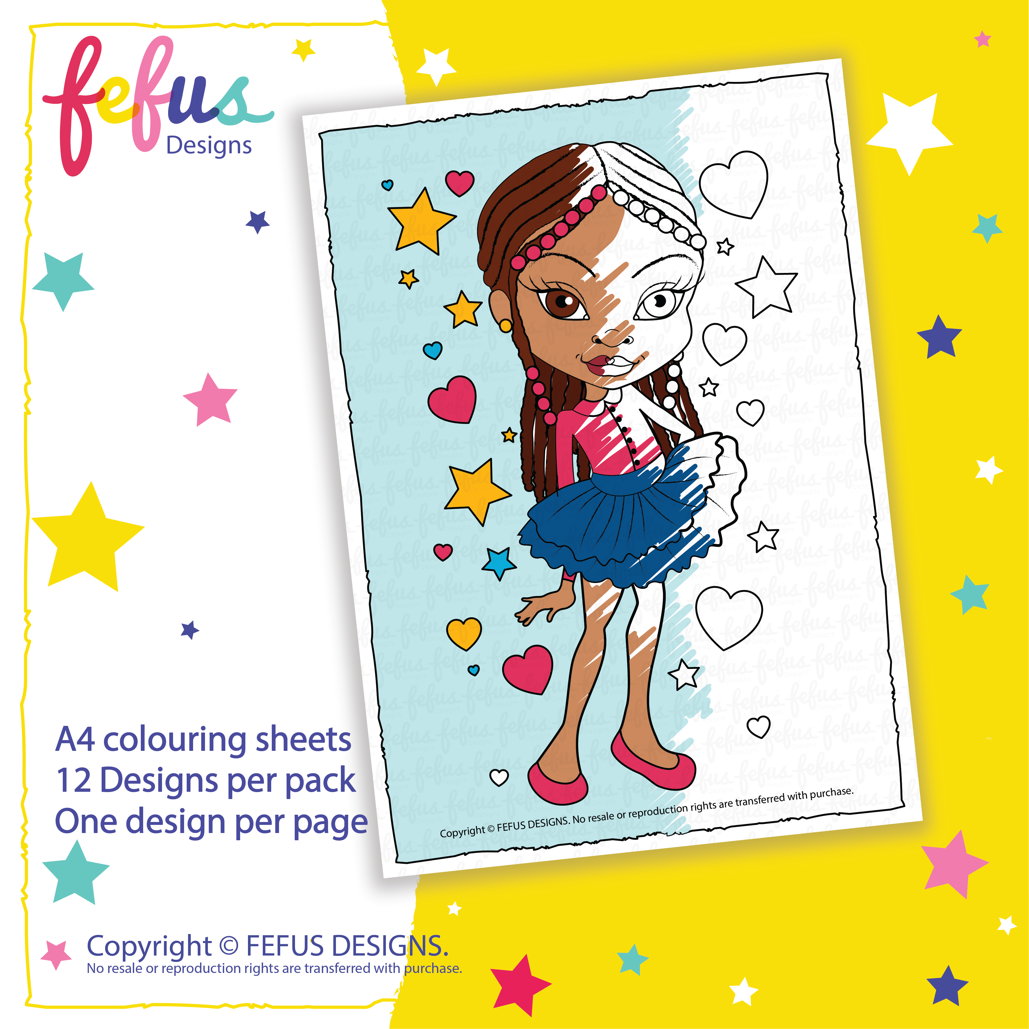 Empowering Older Girls' Colouring Pages – Pack of 12 | Fefus Designs