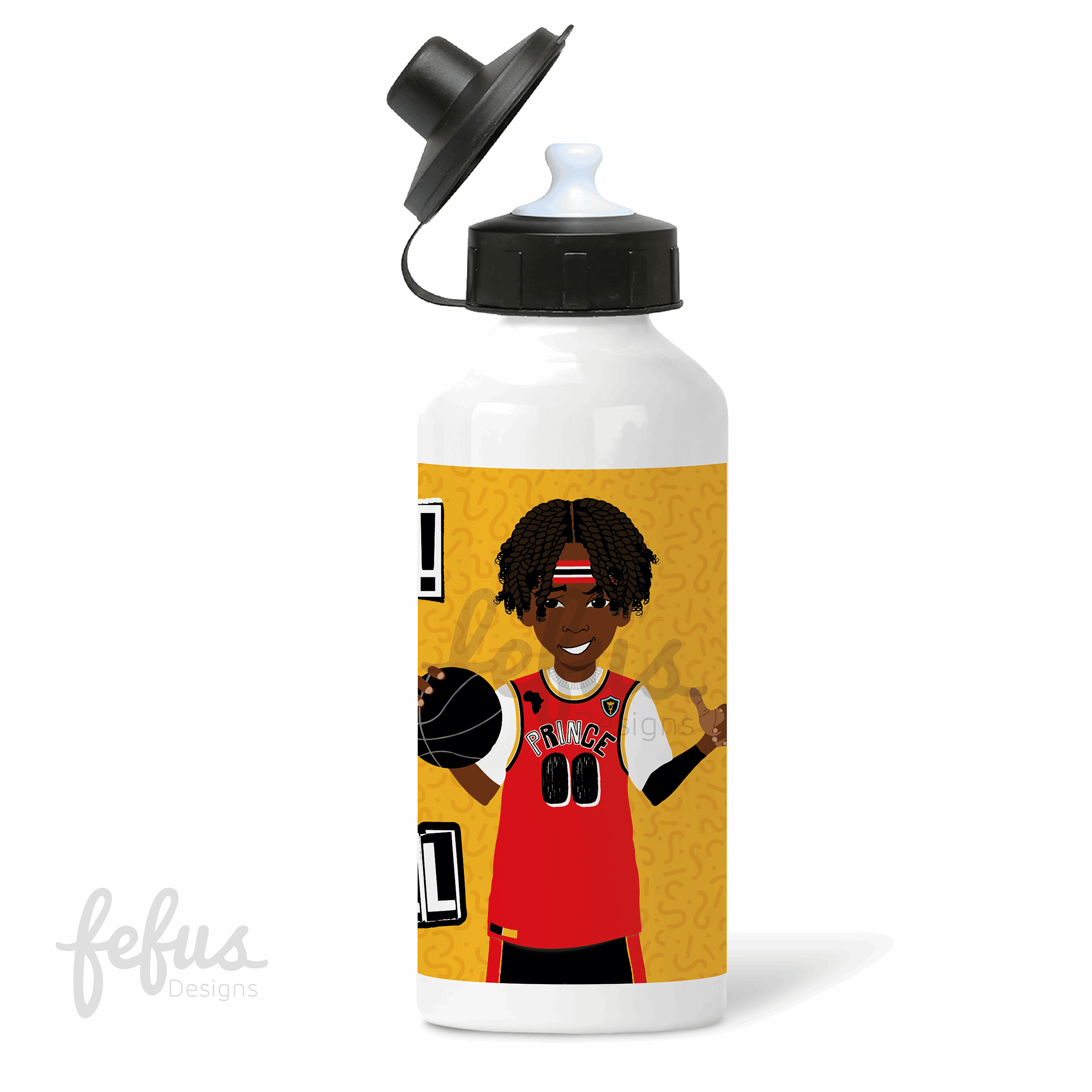 Black Boy Basketball Aluminium Water Bottle | Fefus Designs