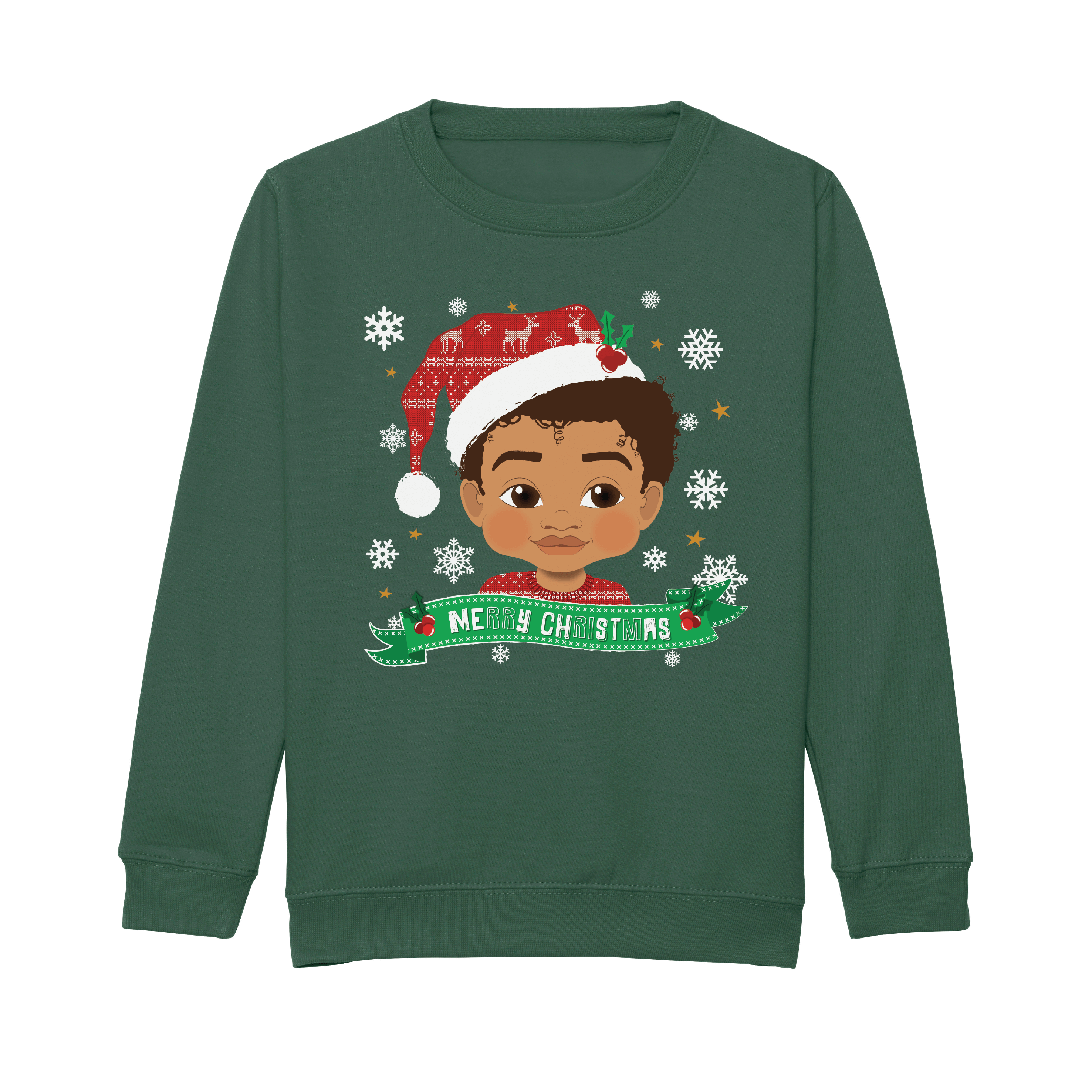 Mixed Race Boy Santa Hat Christmas Sweatshirt – Holiday Jumper | Fefus Designs