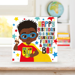 Empower your little superhero with our Black Boy Super Hero Birthday Card - Brown Boy Joy, African American Greetings | Worldwide Shipping