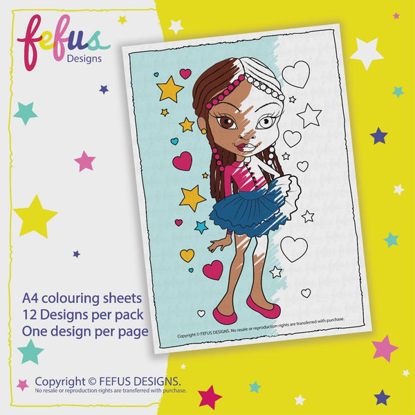 Empowering Older Girls' Colouring Pages – Pack of 12 | Fefus Designs